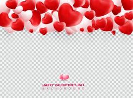 corazones de san valentín rojos y blancos suaves y lisos sobre fondo transparente con espacio de copia para tarjetas de felicitación. vector