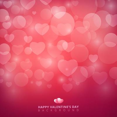 Happy valentines day with shining heart bokeh on pink background.