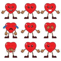 cute heart face character, expression emoticon, sticker material, cartoon design set collection vector