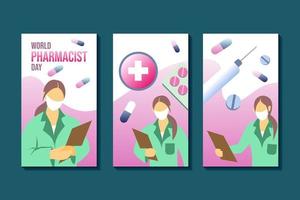 conjunto de plantillas de instagram con el día mundial del farmacéutico en estilo moderno vector