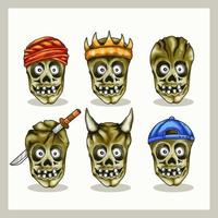 Skull illustration set of six different looks of naturalistic human skulls vector