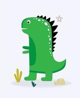 divertido lindo dinosaurio verde sobre un fondo claro. para textiles, papel de embalaje, afiches, fondos, decoración de fiestas infantiles. ilustración vectorial vector