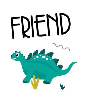 Cute Hand Drawn Dinosaur Character with Lettering Inscription