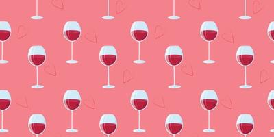 Wine seamless pattern with pink background. Pink seamless pattern with glasses of wine. For packaging, textile, paper, backgrounds. Vector seamlees pattern.
