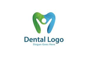 dental care logo design, with human negative space, colorful tooth element, fresh nature, green color combined blue, vector graphic