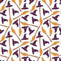 abstract seamless pattern halloween ornament hat and broom for fabric or wrapping paper, background vector