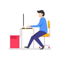 a man is working on his computer as a freelance, work from home vector