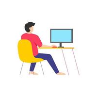 a man is working on his computer as a freelance, work from home vector