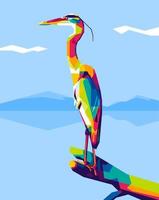 pájaro garza con estilo geométrico pop art vector