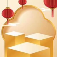 Abstract minimal mock up scene. podium for show product display. stage pedestal or platform. Chinese new year red and gold background. 3D vector