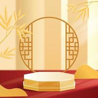 Abstract minimal mock up scene. podium for show product display. stage pedestal or platform. Chinese new year red and gold background. 3D vector