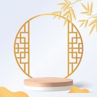 Abstract minimal mock up scene. podium for show product display. stage pedestal or platform. Chinese new year white and gold background. 3D vector