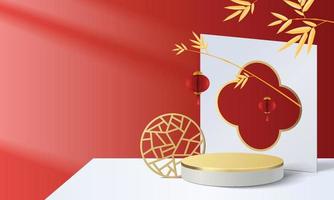 Abstract minimal mock up scene. podium for show product display. stage pedestal or platform. Chinese new year red and gold background. 3D vector