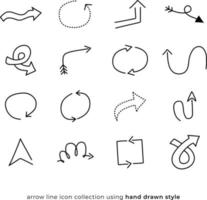 colección de iconos de línea de flecha con estilo dibujado a mano vector