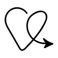 Linear doodle arrow with heart. Love pointer, trajectory, like. Vector design element for social media, valentines day and romantic designs