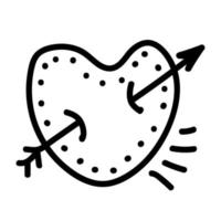 icono de doodle del día de san valentín corazón de cupido atravesado por una flecha. icono de amor para el día del amor. ilustración dibujada a mano para web, pancarta, tarjeta, impresión, volante, afiche, vacaciones, pegatina vector