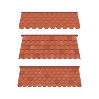Set of Roofs for the design of summer cottages. Brown tile roof isolated on white background. Cartoon style. Vector