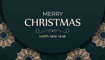 Merry christmas and happy new year background with gold and green floral pattern vector