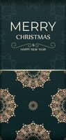 A green and gold christmas card with a pattern vector