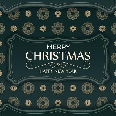 Festive Brochure Happy New Year in dark green color with vintage yellow pattern