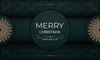 A green and gold merry christmas card with a circular design vector