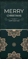 Holiday card Happy New Year in dark green color with winter yellow ornament vector