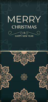 Holiday card Happy New Year in dark green color with winter yellow ornament