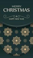 Dark green happy new year brochure with luxury yellow pattern vector