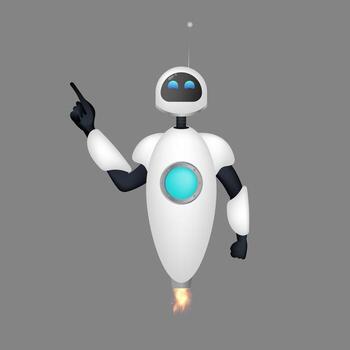 White flying robot points with a finger. The bot raised its index finger. Good for app design. Vector. vector