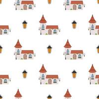 Seamless pattern with castle tower. Endless background. Good for wrapping paper, postcards, and books. Vector illustration.