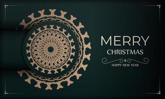 Brochure merry christmas and happy new year dark green color with luxury yellow pattern vector