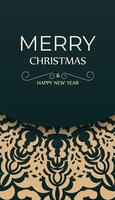 Christmas card with ornate pattern on dark green background vector
