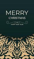 Dark green Happy New Year Brochure template with abstract yellow ornament vector