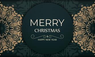 Template Greeting card Merry christmas dark green color with luxurious yellow pattern vector