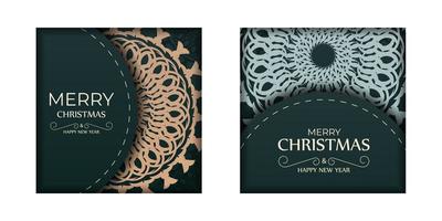 Merry christmas dark green color greeting flyer template with abstract yellow pattern vector