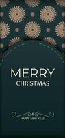 A green and gold christmas card with a pattern vector