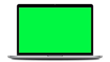 laptop mockup met groen scherm, geïsoleerd op een witte achtergrond, vooraanzicht. 4k-animatie, mockup. video