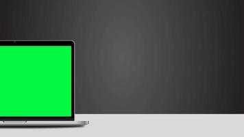 Computer monitor mockup with green screen, front view, isolated on white background. 4K animation video