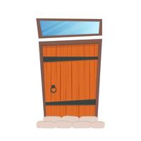 Puerta de entrada de madera rectangular antigua. ventana encima de la puerta. estilo de dibujos animados aislado. vector. vector