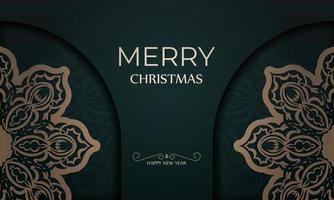 Festive Brochure Merry Christmas dark green with winter yellow pattern vector