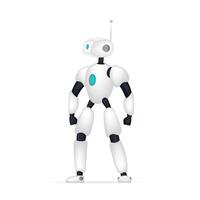 White robot with arms and legs. Realistic vector robot isolated on white background.