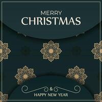 Christmas card with gold ornament pattern on dark green background vector