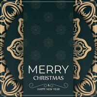 Brochure Merry christmas dark green with vintage yellow pattern vector