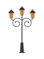 Street post lantern with three lamps in flat style isolated on white background. Vector illustration.