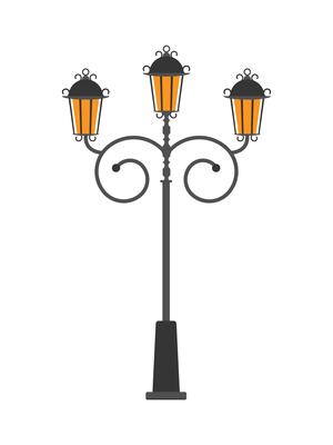 Street post lantern with three lamps in flat style isolated on white background. Vector illustration.