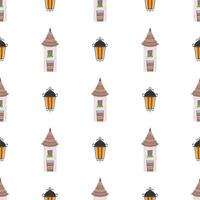 Seamless pattern with a tower. Good for backgrounds, wrapping paper, cards and books. Cartoon style. Vector