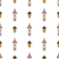 Seamless pattern with a tower. Good for backgrounds, wrapping paper, cards and books. Cartoon style. Vector