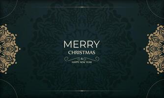 A black and gold christmas card with a floral pattern vector