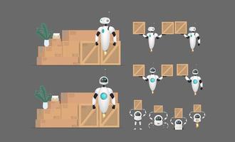 Big Set of White flying robots with boxes. Delivery and trucking concept. Realistic style. Vector illustration.