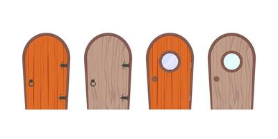 Set of Antique Wooden Doors. Stone cladding and steps. Wood texture. Isolated, vector illustration.